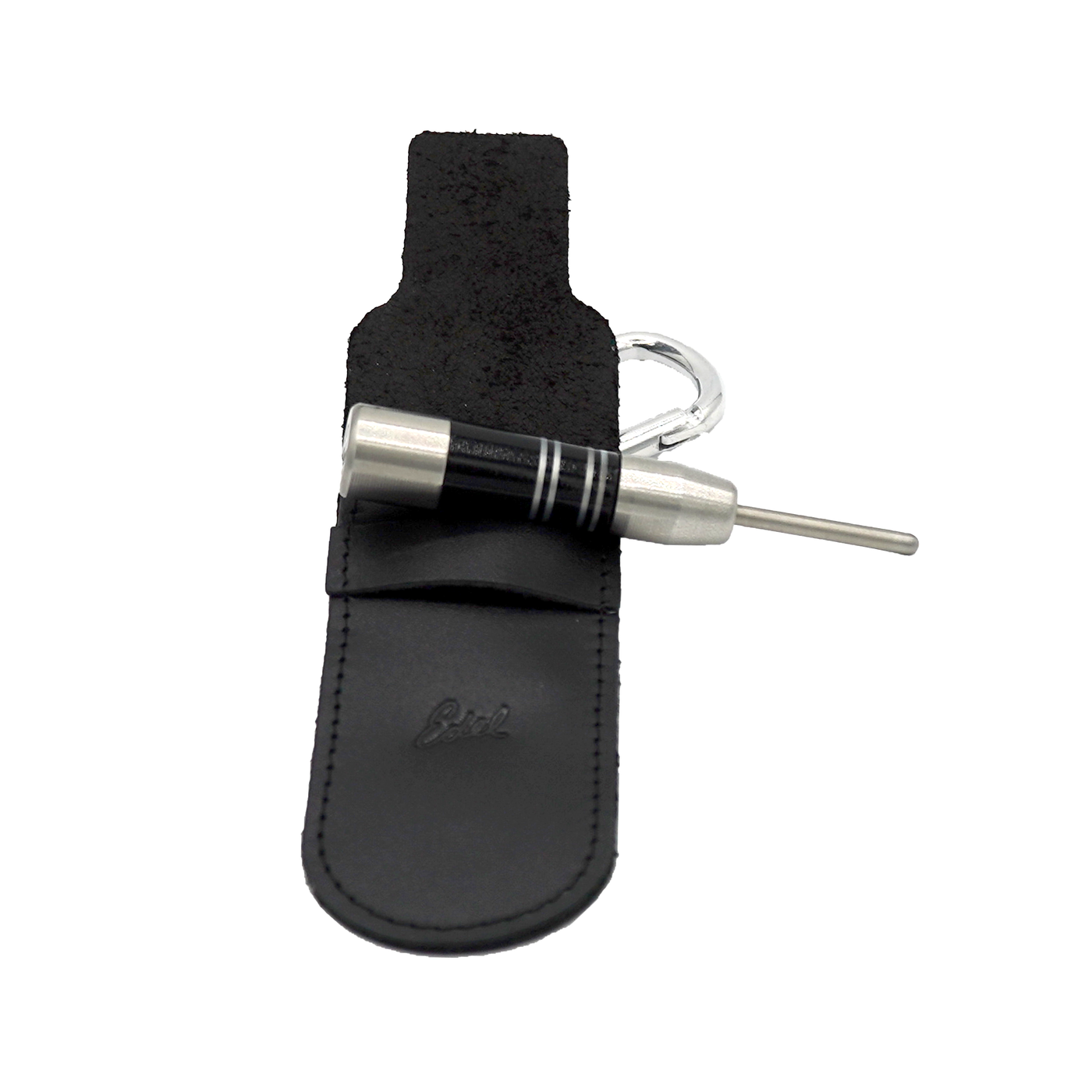 Edel Repair Tool featuring a black and silver ferrule on top of a leather sleeve